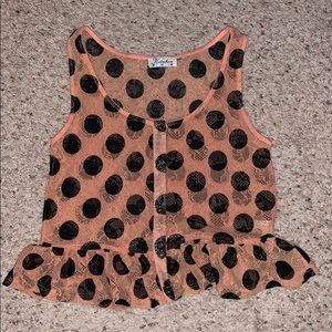 Peach and Black Polka Dot Crop tank